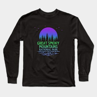 Great Smoky Mountains National Park Trees Moon Design Long Sleeve T-Shirt